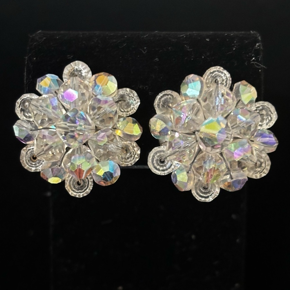 Vintage ab glass crystal fabulous clip on earrings